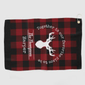 Gepersonaliseerde rode & zwarte Buffalo Plaid Lumb Golfhanddoek (Horizontaal)