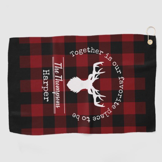 Gepersonaliseerde rode & zwarte Buffalo Plaid Lumb Golfhanddoek (Horizontaal)