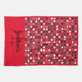 Gepersonaliseerde rode zwarte en grijze cirkels theedoek (Horizontaal)