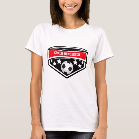 Gepersonaliseerde rode, zwarte en witte Voetbal co T-shirt (Voorkant)