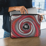 Gepersonaliseerde rode zwarte gradiënt wervelfract laptop sleeve<br><div class="desc">Deze laptophoes bevat prachtige spiraalvormige fractale kunst in rode,  zwarte,  grijze en witte gradiënt. Pas het aan met fancy decoratief monogram in gebroken witte (lichtgrijze) doopvont.</div>