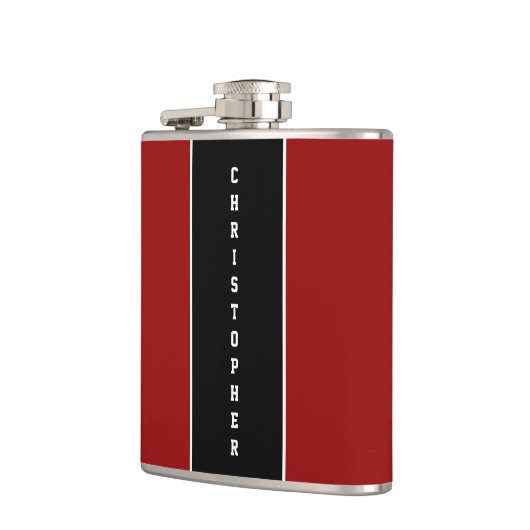 Gepersonaliseerde rode zwarte streep kolf heupfles (Links)