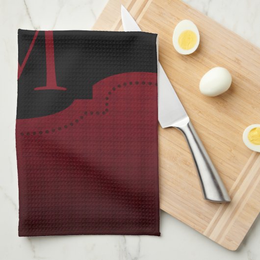 Gepersonaliseerde rode zwarte strepen Patroon Mono Theedoek (Quarter Fold)