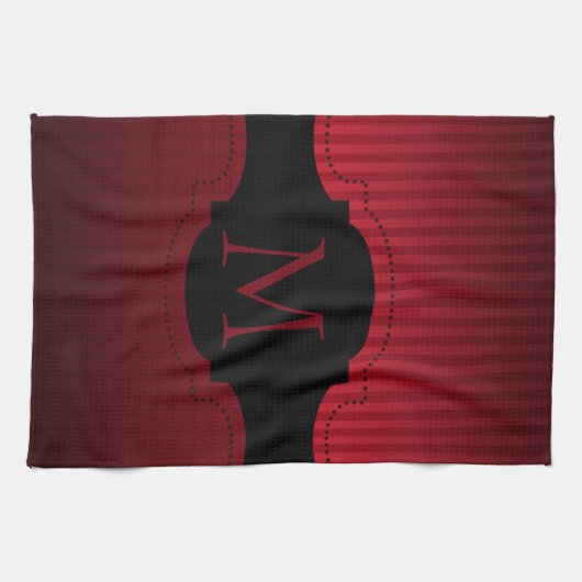 Gepersonaliseerde rode zwarte strepen Patroon Mono Theedoek (Horizontaal)