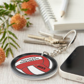 Gepersonaliseerde rode zwarte, witte volleybalSleu Sleutelhanger (Voorkant Rechts)