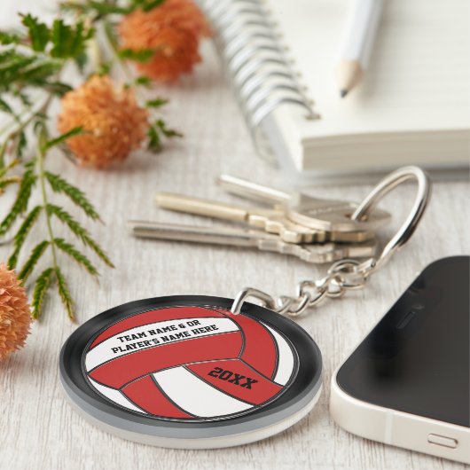 Gepersonaliseerde rode zwarte, witte volleybalSleu Sleutelhanger (Voorkant Rechts)