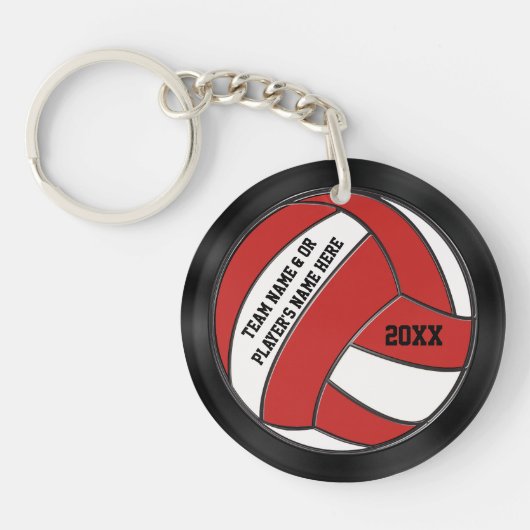Gepersonaliseerde rode zwarte, witte volleybalSleu Sleutelhanger (Voorkant)