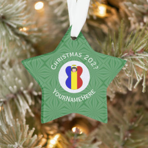 Gepersonaliseerde Roemeense engel kerst vlag Ornament