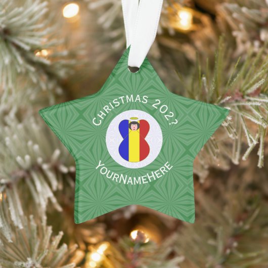 Gepersonaliseerde Roemeense engel kerst vlag Ornament (Boom)