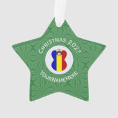 Gepersonaliseerde Roemeense engel kerst vlag Ornament (achterkant)