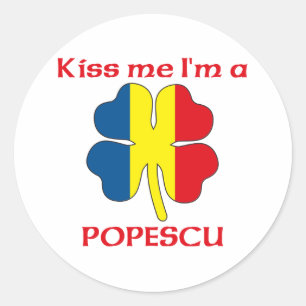 Gepersonaliseerde Roemeense kus me Ik ben Popescu Ronde Sticker