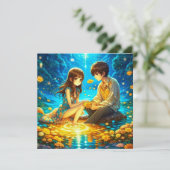 Gepersonaliseerde romantische anime koppel Valenti Kaart (Staand voorkant)