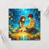 Gepersonaliseerde romantische anime koppel Valenti Kaart (Voorkant / Achterkant in situ)