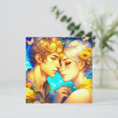 Gepersonaliseerde romantische anime koppel Valenti Kaart (Staand voorkant)