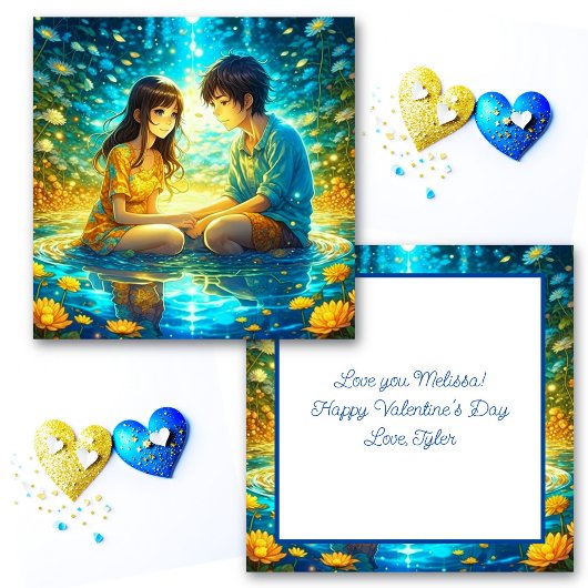 Gepersonaliseerde romantische anime koppel Valenti Kaart