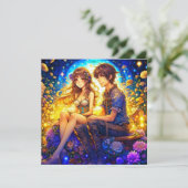 Gepersonaliseerde romantische anime koppel Valenti Kaart (Staand voorkant)