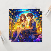 Gepersonaliseerde romantische anime koppel Valenti Kaart (Voorkant / Achterkant in situ)