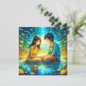 Gepersonaliseerde romantische anime koppel Valenti Kaart (Staand voorkant)