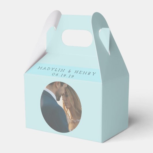 Gepersonaliseerde romantische eiland Paradise Blue Bedankdoosjes (Achterkant)