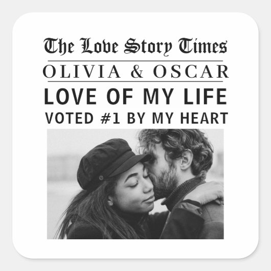Gepersonaliseerde Romantische Foto | Liefdesverhaa Vierkante Sticker (Voorkant)