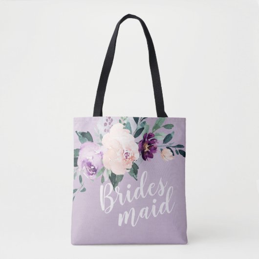 Gepersonaliseerde romantische paarse bloemenbruids tote bag (Voorkant)