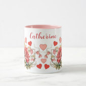 Gepersonaliseerde romantische  papavers en harten mok (Midden)