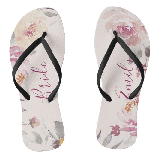 Gepersonaliseerde romantische tuin bloemenbruid teenslippers (Voetbed)