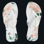 Gepersonaliseerde romantische tuin perzik bloemenb teenslippers<br><div class="desc">Moderne waterverf perzik bloemig en botanisch groen,  elegant en romantisch,  grote gepersonaliseerde bruidsfeestgeschenken voor bruid om te zijn.</div>