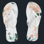 Gepersonaliseerde romantische tuin perzik bloemenb teenslippers<br><div class="desc">Moderne waterverf perzik bloemig en botanisch groen,  elegant en romantisch,  grote gepersonaliseerde bruidsfeestgeschenken voor bruid om te zijn.</div>