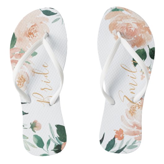Gepersonaliseerde romantische tuin perzik bloemenb teenslippers (Voetbed)