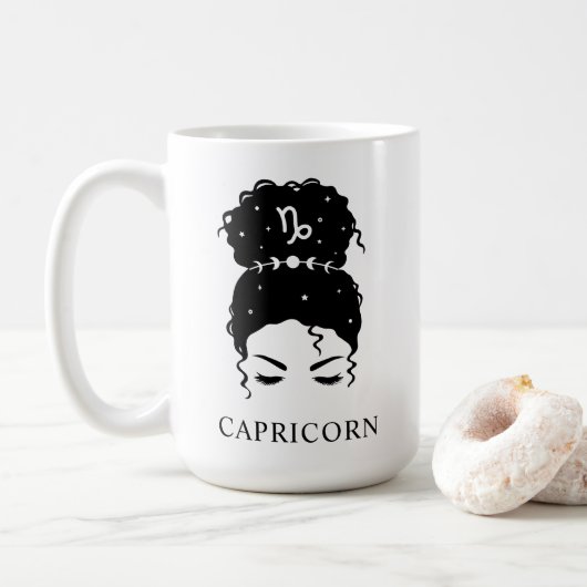 Gepersonaliseerde rommelbun updo zodiac Capricorn  Koffiemok (Met donut)