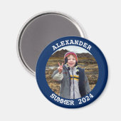 Gepersonaliseerde Ronde Familie Foto Navy Magneet (Voorkant / Achterkant)