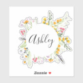 Gepersonaliseerde ronde Floral Name Laptop Sticker (Vel)