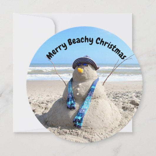 Gepersonaliseerde ronde Florida Snowman Beach Kers Feestdagenkaart (Voorkant)