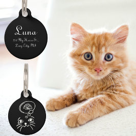 Gepersonaliseerde Ronde Kleine Kat Label met Adres Huisdierpenning