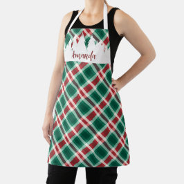 Gepersonaliseerde rood en groen geplakte kerstboom schort