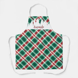 Gepersonaliseerde rood en groen geplakte kerstboom schort