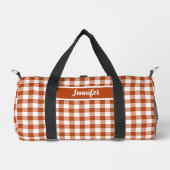 Gepersonaliseerde rood geruite gingham plunjezak (Voorkant)