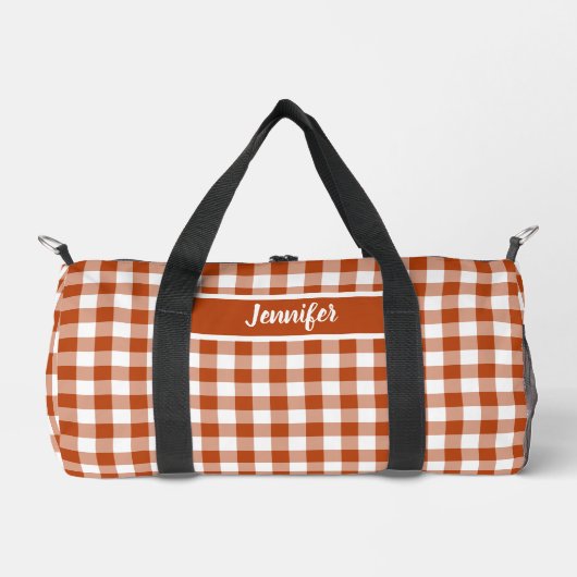 Gepersonaliseerde rood geruite gingham plunjezak (Voorkant)