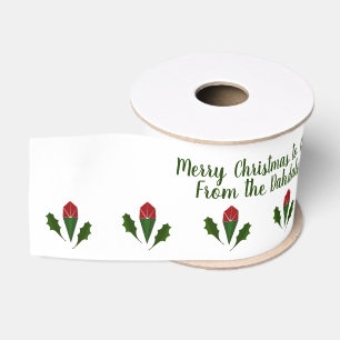 Gepersonaliseerde rood & groen Elegante Kerst Bloe Grosgrain Lint