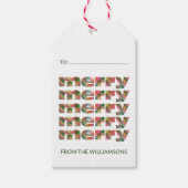 Gepersonaliseerde rood groen geplakt vrolijk kerst cadeaulabel (Voorkant)