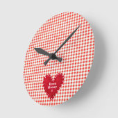 Gepersonaliseerde rood vilt hart Gingham Moederdag Ronde Klok (Hoek)