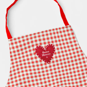 Gepersonaliseerde rood vilt hart Gingham Moederdag Schort