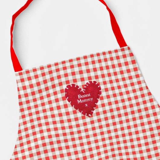 Gepersonaliseerde rood vilt hart Gingham Moederdag Schort