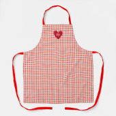 Gepersonaliseerde rood vilt hart Gingham Moederdag Schort (Voorkant)