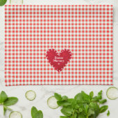 Gepersonaliseerde rood vilt hart Gingham Moederdag Theedoek (Gevouwen)