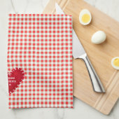 Gepersonaliseerde rood vilt hart Gingham Moederdag Theedoek (Quarter Fold)
