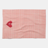Gepersonaliseerde rood vilt hart Gingham Moederdag Theedoek (Horizontaal)