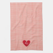 Gepersonaliseerde rood vilt hart Gingham Moederdag Theedoek (Verticaal)