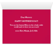 Gepersonaliseerde rood vilt hart Moederdag Kaart (Binenzijde Horizontaal (Onderkant))